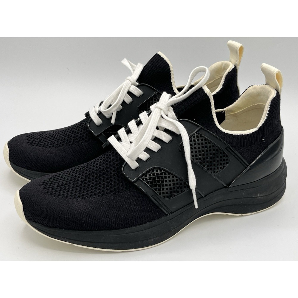 Tory Burch T Sock Runner Knit Sneaker Size 10 M Black Lace Up Shoes 10942 EUC
